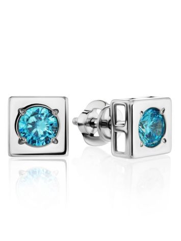 Geometric Silver Studs With Light Blue Crystals The Aurora, image 