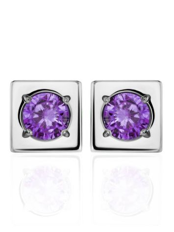 Square Silver Studs With Violet Crystals The Aurora, image , picture 3