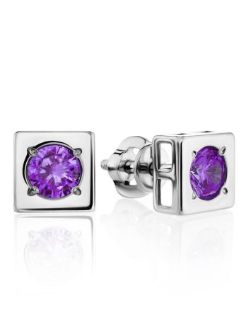 Square Silver Studs With Violet Crystals The Aurora, image 