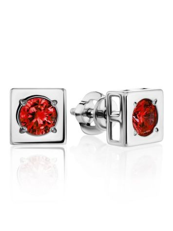 Square Silver Studs With Red Crystals The Aurora, image 