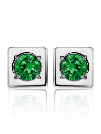 Square Silver Studs With Green Crystals The Aurora, image , picture 3