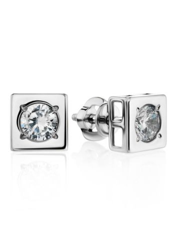 Geometric Silver Studs With White Crystals The Aurora, image 