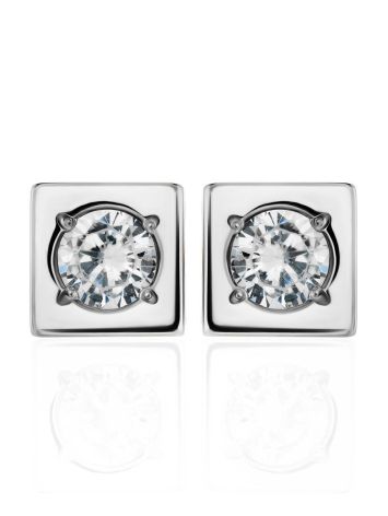 Geometric Silver Studs With White Crystals The Aurora, image , picture 4