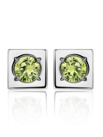 Geometric Silver Stud Earrings With Light Citrus Colored Crystals The Aurora, image , picture 3