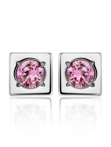 Square Silver Studs With Pink Crystals The Aurora, image , picture 3