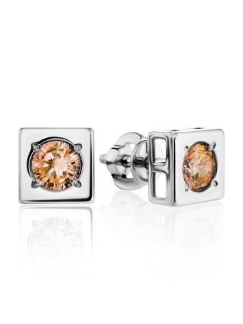 Geometric Studs Earrings With Champaign Crystals The Aurora, image 