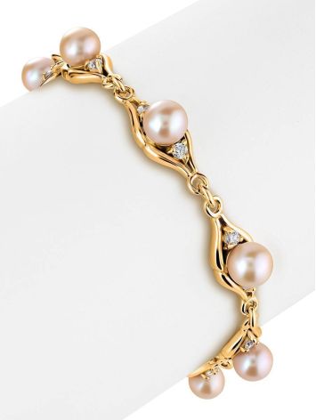 Gold-Plated Link Bracelet With Cultured Pearl And Crystals The Serene, image , picture 3