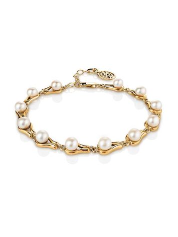 Gold-Plated Link Bracelet With Cultured Pearl The Serene, image 