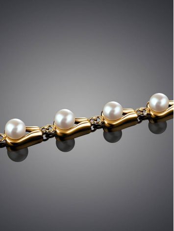 Gold-Plated Link Bracelet With Cultured Pearl The Serene, image , picture 2