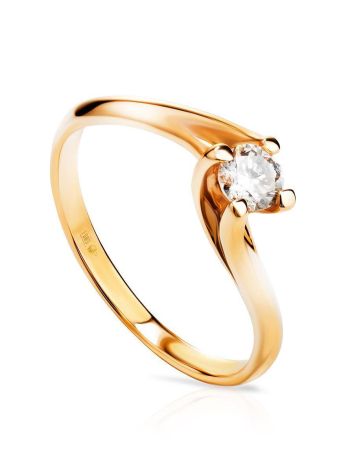 Curvy Golden Ring With Solitaire White Diamond, Ring Size: 8 / 18, image 