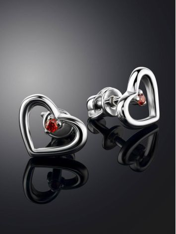 Heart Shaped Sterling Silver Studs With Red Crystals The Aurora, image , picture 2