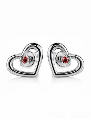 Heart Shaped Sterling Silver Studs With Red Crystals The Aurora, image , picture 3
