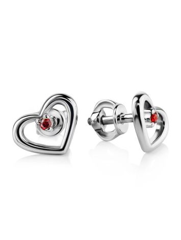 Heart Shaped Sterling Silver Studs With Red Crystals The Aurora, image 