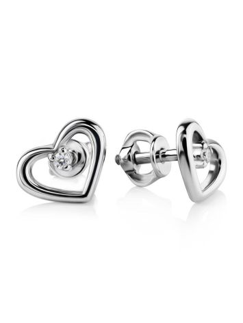 Heart Shaped Silver Studs With White Crystals The Aurora, image 