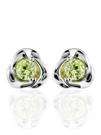 Silver Floral Studs With Light Green Crystals The Aurora, image , picture 3