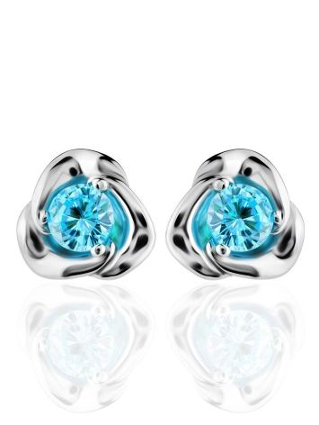 Silver Floral Studs With Light Blue Crystals The Aurora, image , picture 3