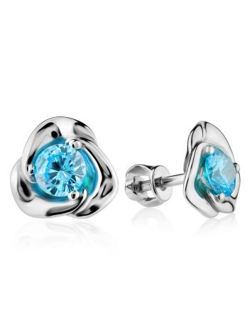 Silver Floral Studs With Light Blue Crystals The Aurora, image 