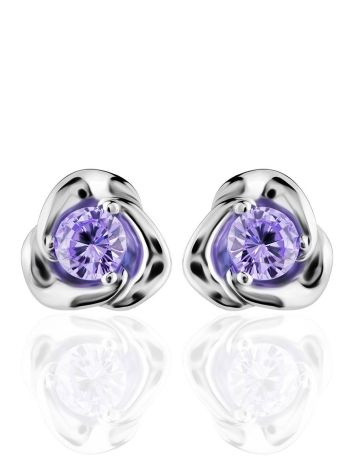Silver Floral Studs With Lilac Crystals The Aurora, image , picture 3