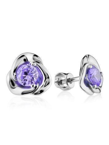 Silver Floral Studs With Lilac Crystals The Aurora, image 