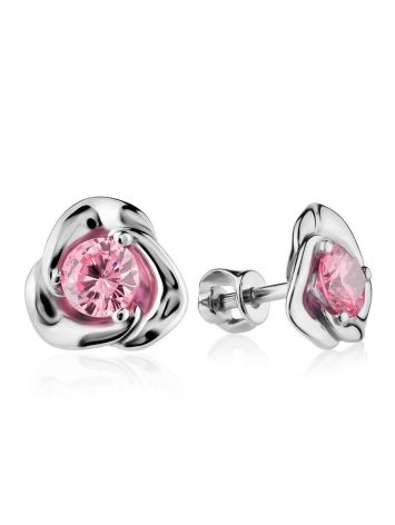 Sterling Silver Studs With Pink Crystals The Aurora, image 