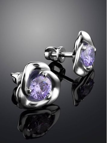 Silver Floral Studs With Lilac Crystals The Aurora, image , picture 2