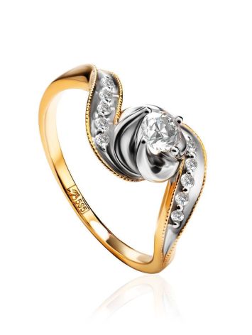 Curvy Golden Ring With White Diamonds, Ring Size: 7 / 17.5, image 