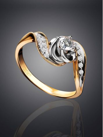 Curvy Golden Ring With White Diamonds, Ring Size: 7 / 17.5, image , picture 2