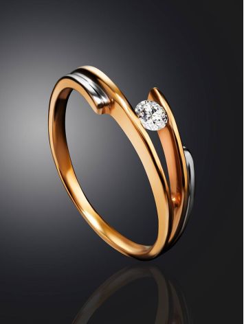 Golden Ring With Solitaire White Crystal, Ring Size: 8 / 18, image , picture 2