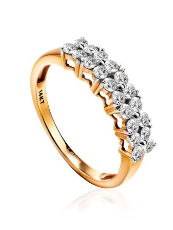 Golden Ring With Double Diamond Rows, Ring Size: 8 / 18, image 