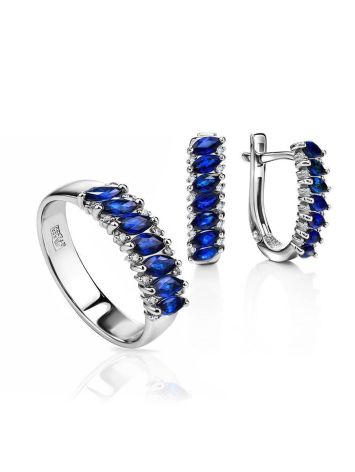 White Gold Ring With Blue Sapphires And Diamonds The Mermaid, Ring Size: 5.5 / 16, image , picture 4