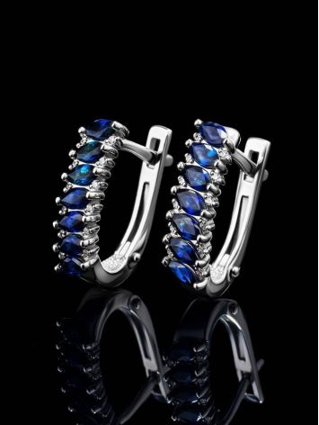 White Gold Latch Back Earrings With Diamonds And Blue Sapphires The Mermaid, image , picture 2