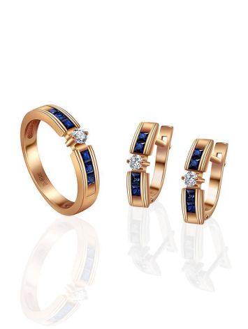 Golden Ring With Blue Sapphires And Diamond Centerpiece The Mermaid, Ring Size: 7 / 17.5, image , picture 4