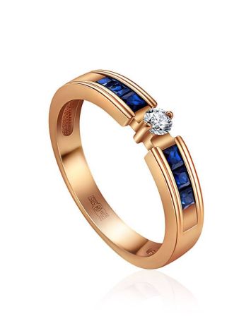 Golden Ring With Blue Sapphires And Diamond Centerpiece The Mermaid, Ring Size: 7 / 17.5, image 