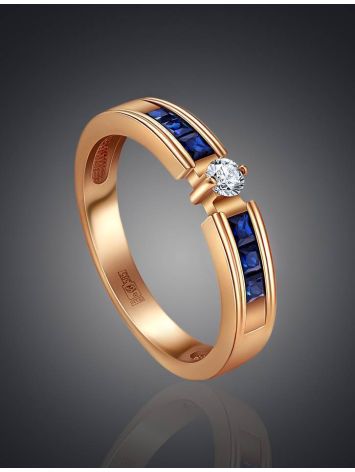Golden Ring With Blue Sapphires And Diamond Centerpiece The Mermaid, Ring Size: 7 / 17.5, image , picture 2