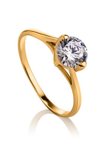 Solitaire Crystal Golden Ring, Ring Size: 6 / 16.5, image 