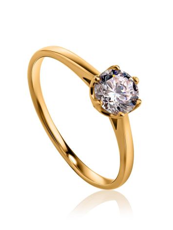 Golden Ring With White Crystal, Ring Size: 5.5 / 16, image 