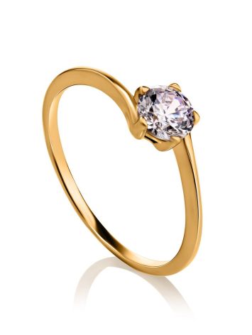 Classy Golden Ring With White Crystal, Ring Size: 4 / 15, image 