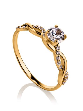 Classy Golden Ring With White Crystals, Ring Size: 8.5 / 18.5, image 