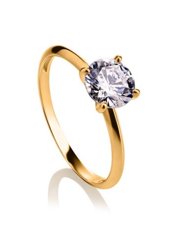 Solitaire Crystal Ring In Gold, Ring Size: 6.5 / 17, image 