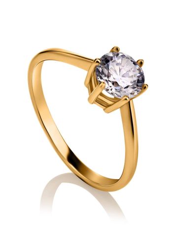 Bold Golden Ring With White Crystal, Ring Size: 5.5 / 16, image 