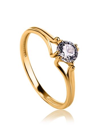 Golden Ring With Solitaire White Crystal, Ring Size: 5 / 15.5, image 