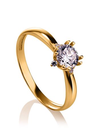 Classic Golden Ring With White Crystal, Ring Size: 5.5 / 16, image 