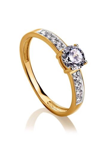 Statement Golden Ring With White Crystals, Ring Size: 6 / 16.5, image 
