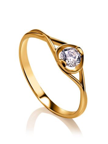 Classic Golden Ring With White Crystal, Ring Size: 6 / 16.5, image 