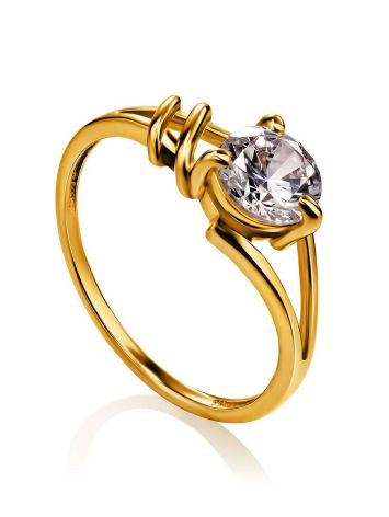 Bold Golden Ring With White Crystal, Ring Size: 9 / 19, image 