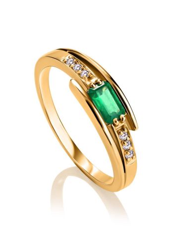 Golden Ring With Emerald Centerstone And White Diamonds The Oasis, Ring Size: 8 / 18, image 