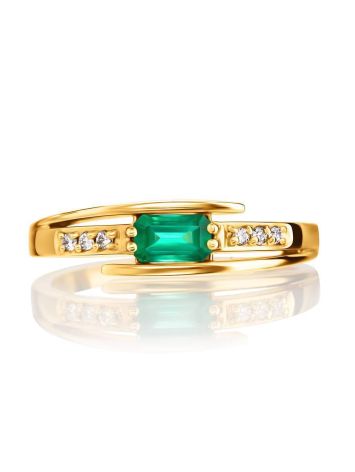 Golden Ring With Emerald Centerstone And White Diamonds The Oasis, Ring Size: 8 / 18, image , picture 3