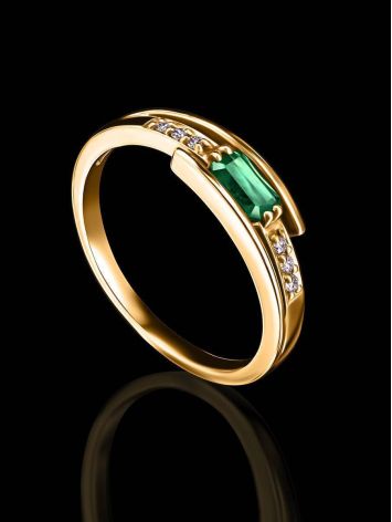 Golden Ring With Emerald Centerstone And White Diamonds The Oasis, Ring Size: 8 / 18, image , picture 2