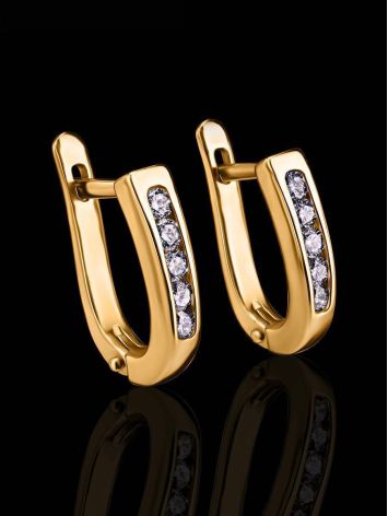 Golden Latch Back Earrings With Diamonds, image , picture 2