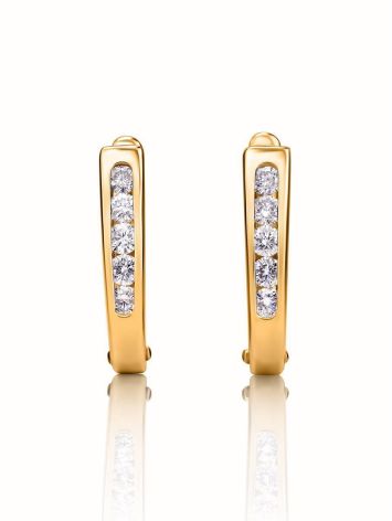 Golden Latch Back Earrings With Diamonds, image , picture 3